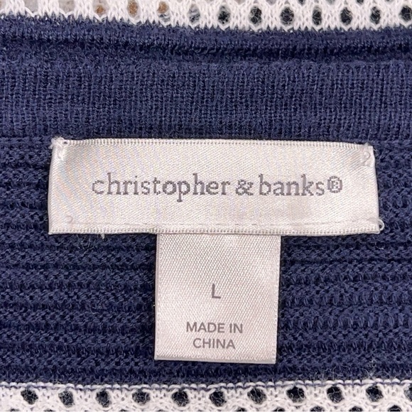 LARGE CHRISTOPHER AND BANKS NAVY BLUE WHITE KNIT TOP SWEATER COASTAL PREPPY - Picture 6 of 10